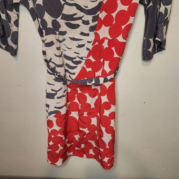 Anthropologie Yoana Baraschi Silk Polka Dot Feather Art Patch Dress Womens Large - Picture 10 of 13